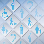 Various disability icons in blue on white diamonds for website designer Ocean County professionals